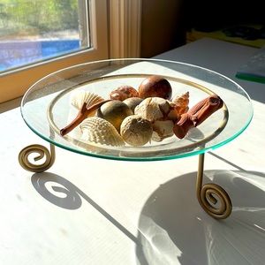 Glass Plate w/scroll base & Natural decor